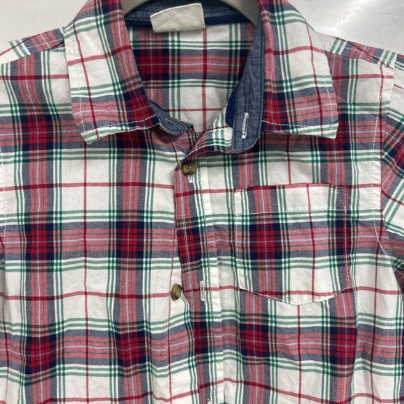 0401 Crazy 8 Kids Plaid Button Down Shirt – Red/Green | Long Sleeve | Size 5T - Picture 2 of 7